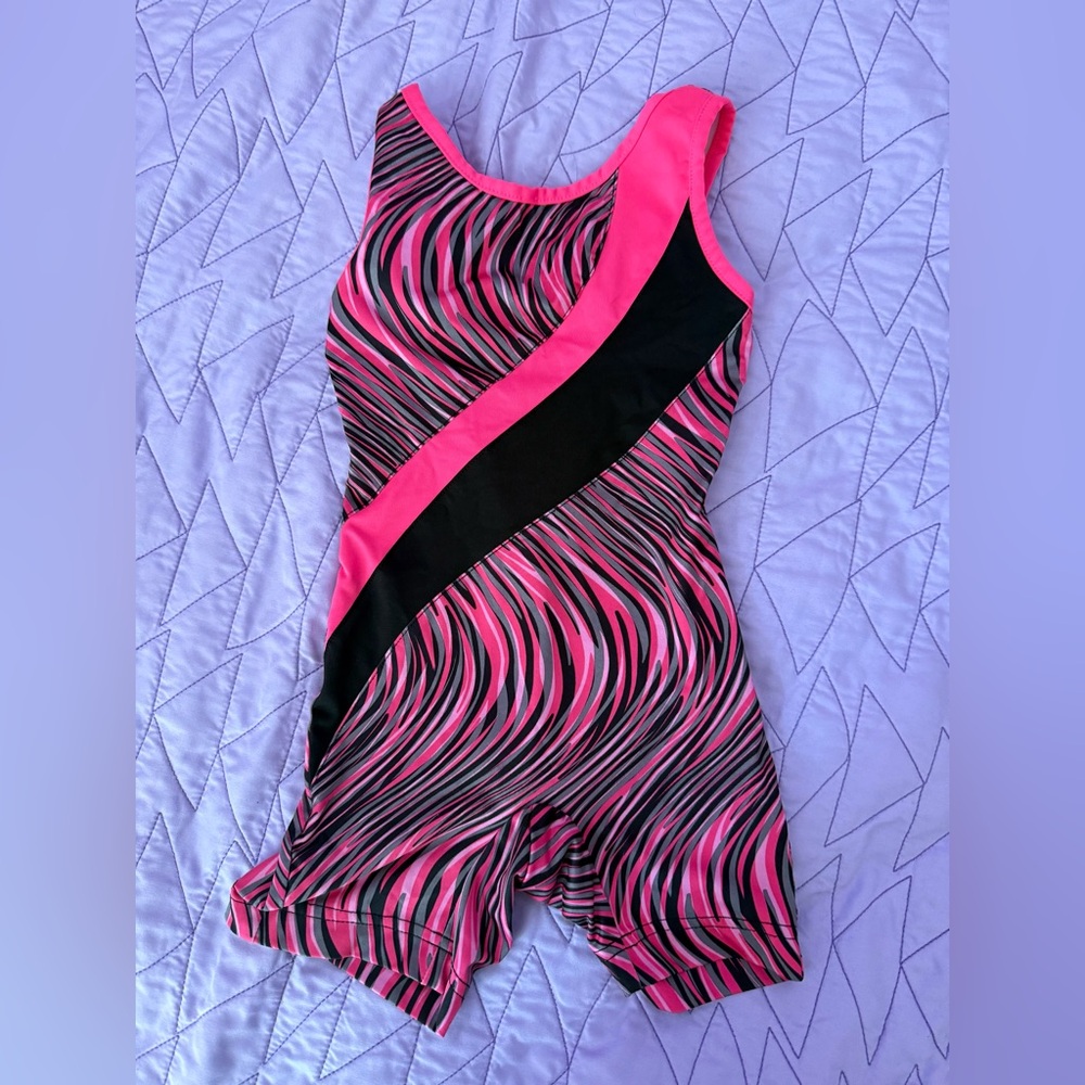 Danskin Now Pink and Black leotard dance gymnastics XS 4/5 guc
